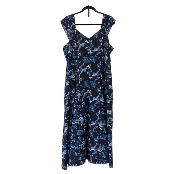 Papa Vancouver Blue and White Flutter Sleeve V-Neck Sundress NWT - Picture 1 of 14